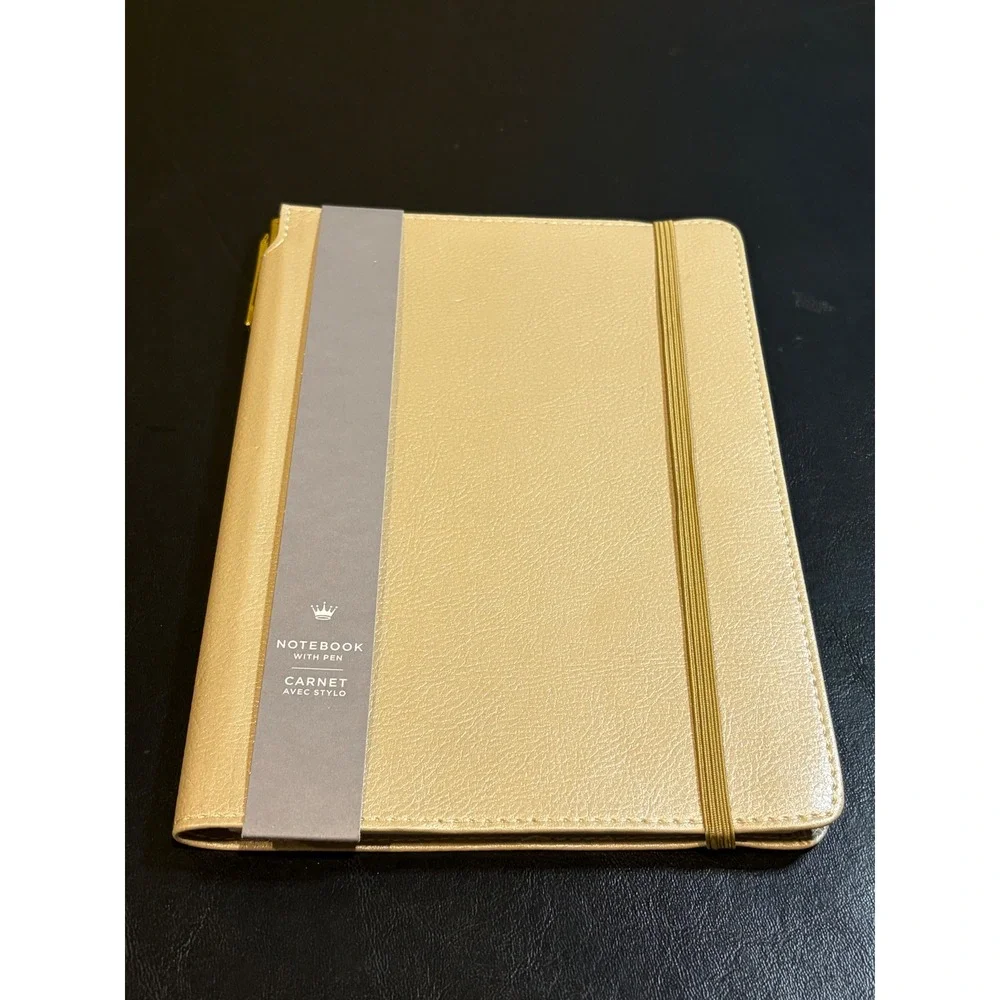 Hallmark Gold Faux Leather Notebook with Pen Metallic Journal‎ Elastic Closure